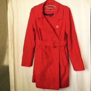 Merona bright red trench coat Small